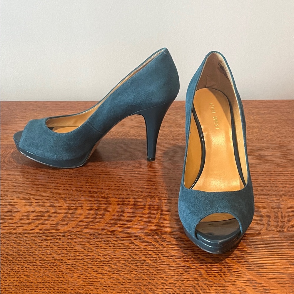 Nine West Teal Peep-Toe Heels